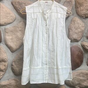 Free People White Sleeveless Button Down tunic Blouse
